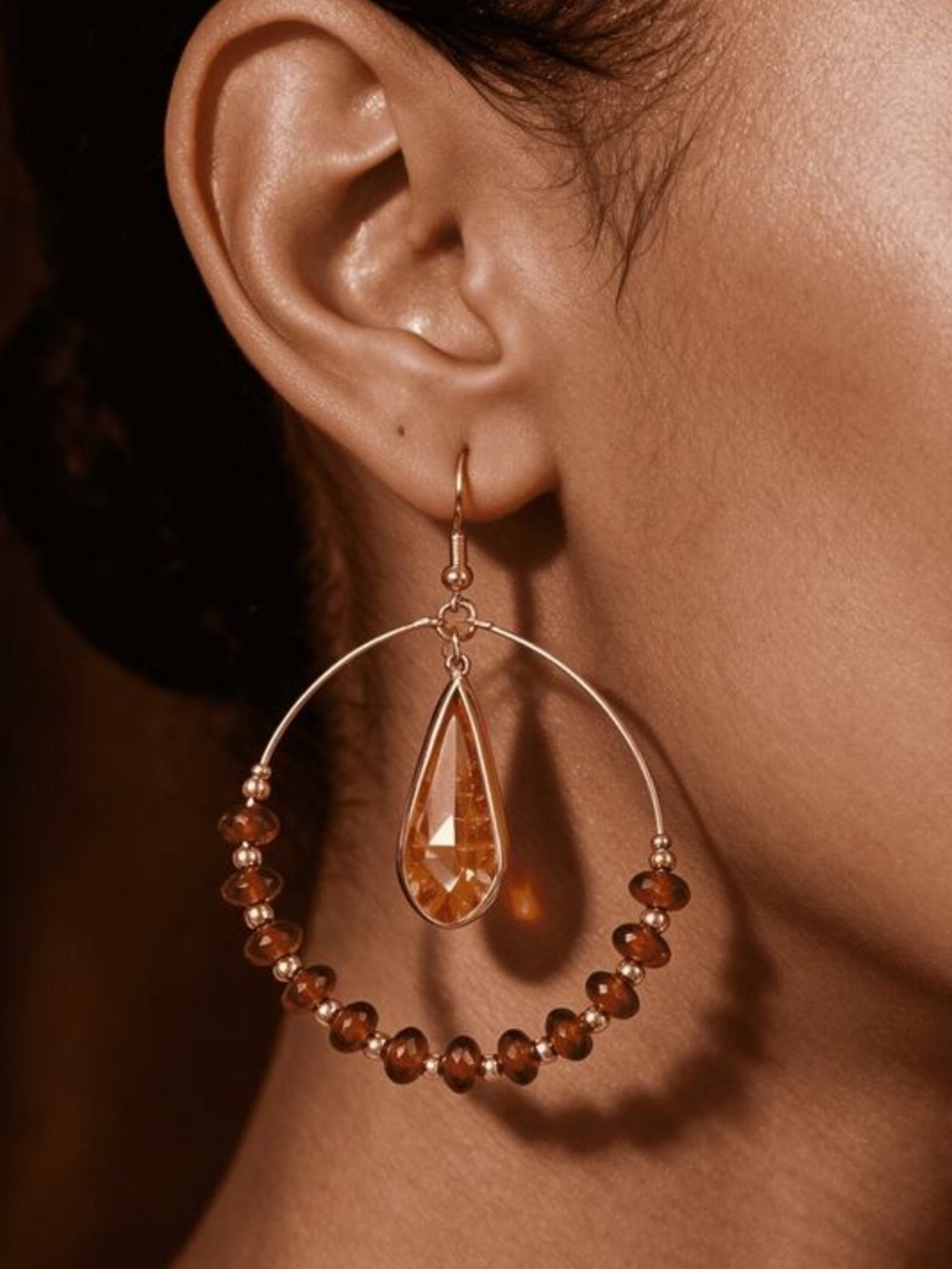 Elegant Gold and brown bead Dangle Earrings with faux sones